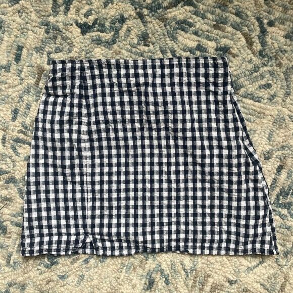 American Eagle  Womens gingham navy mini skirt size zipper fully lined medium - Picture 10 of 10